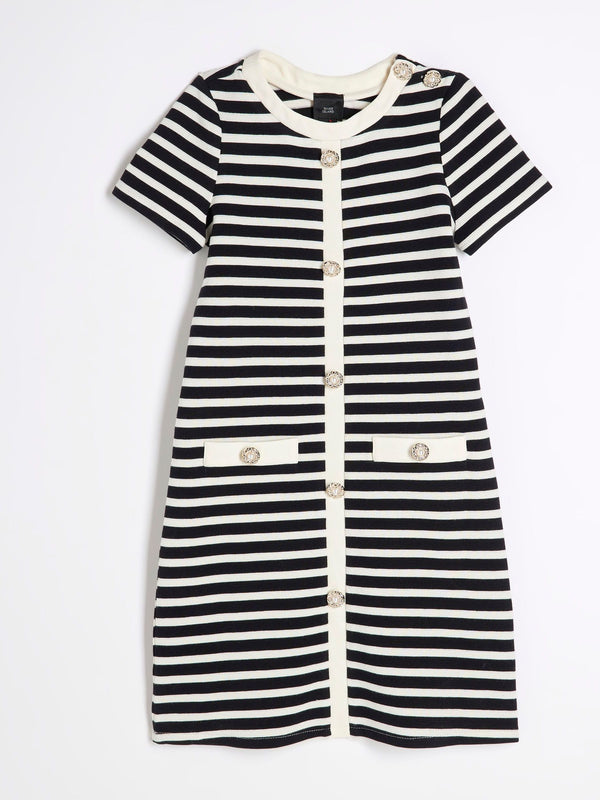 River Island Black Stripe Button Shift Dress