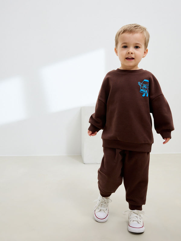 Chocolate Brown Printed Crew and Joggers Set (3mths-7yrs)