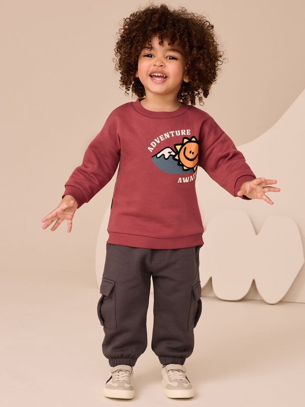 Burgundy Red Sweatshirt and Utility Joggers Set (3mths-7yrs)