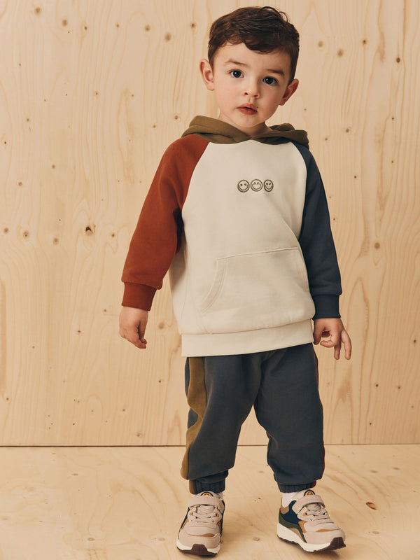 Ecru Off White and Charcoal Grey Colourblock Colourblock Hoodie and Joggers Set (3mths-7yrs)