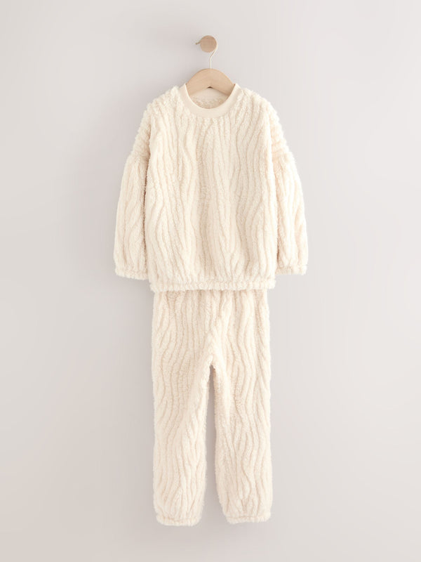 Cream Fleece Jacquard Pyjamas Set  2 Piece (2-16yrs)
