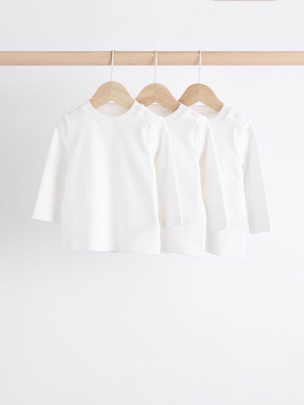 White Long Sleeve 100% Cotton T-Shirts 3 Pack (0mths-2yrs)