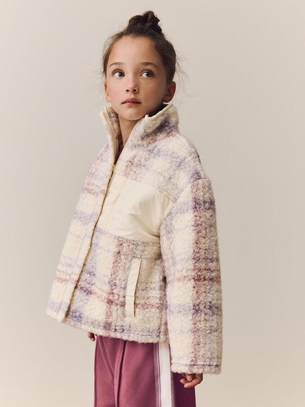 Lilac/Ecru Check Zip Up Borg Fleece Jacket (3-16yrs)
