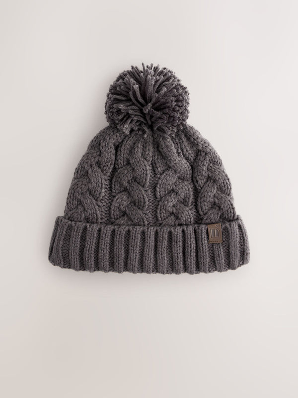 Grey Cable Knit Pom Hat (1-16yrs)