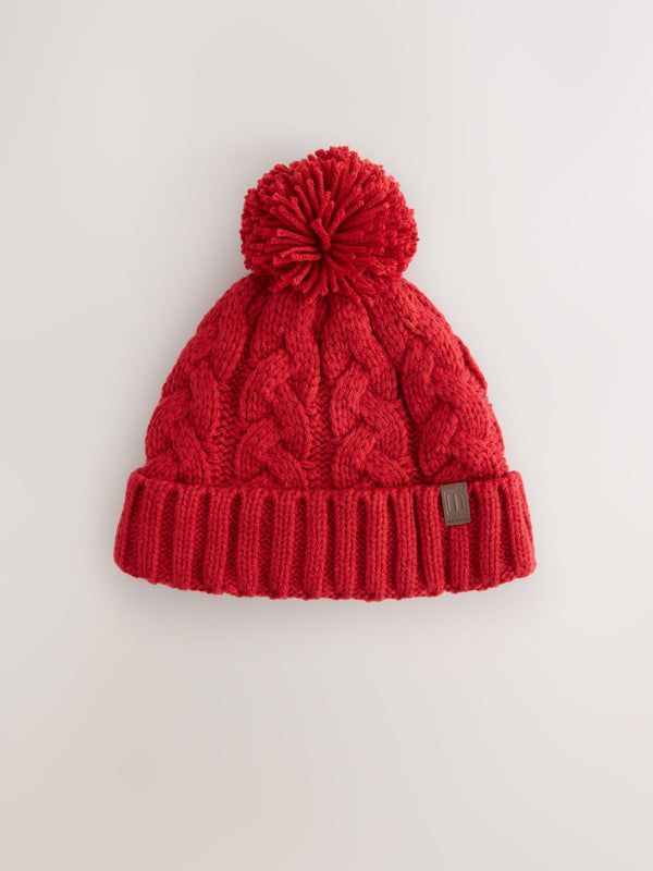 Bright Red Cable Knit Pom Hat (1-16yrs)