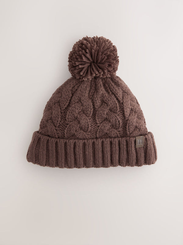 Chocolate Brown Cable Knit Pom Hat (1-16yrs)