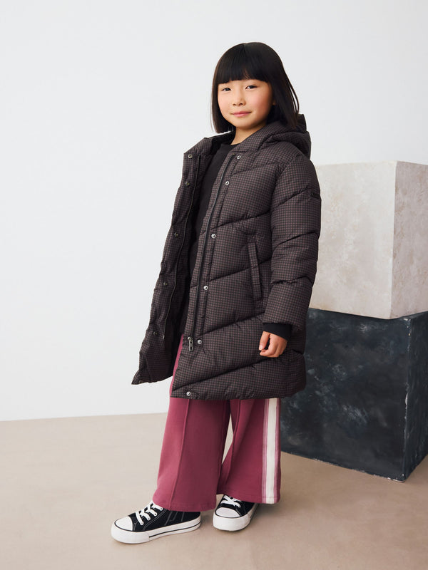 Check Regular Length Shower Resistant Faux Fur Lined Hooded Padded Coat (3-16yrs)