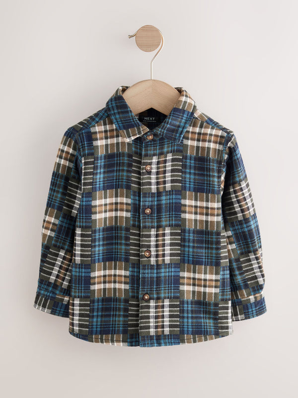 Green/Blue Check Long Sleeve Patchwork Shirt (3mths-7yrs)