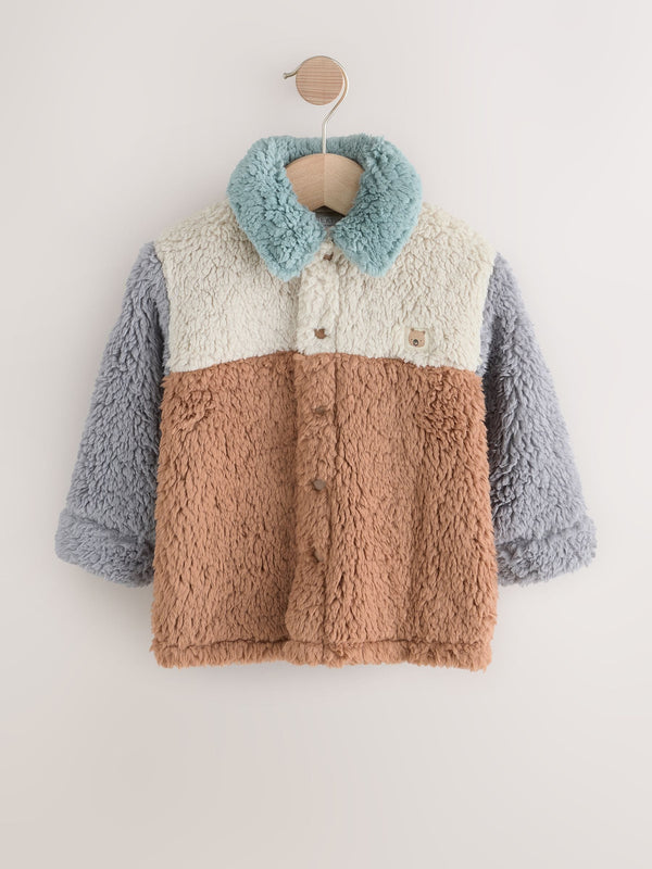 Neutral/Tan Scandi Colorblock Borg Fleece Shacket (3mths-7yrs)