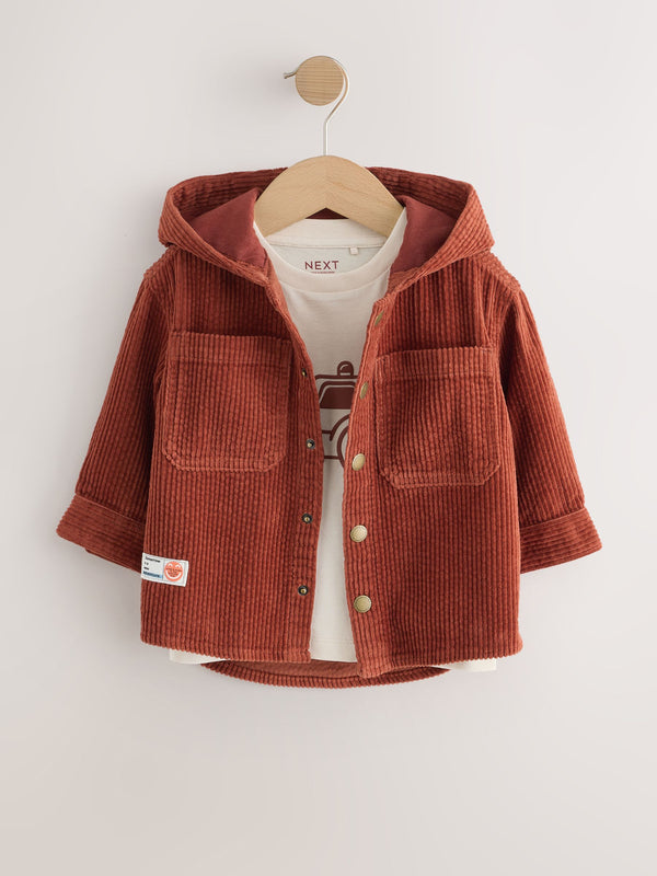 Rust Red Hooded Corduroy Overshirt & T-Shirt Set 2 Piece (3mths-7yrs)