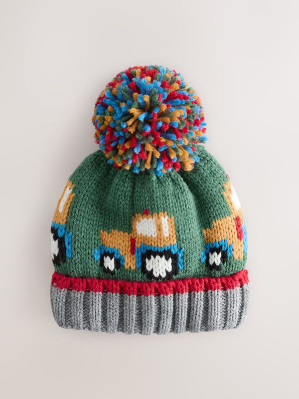 Green Tractor Pom Beanie Hat (3mths-10yrs)
