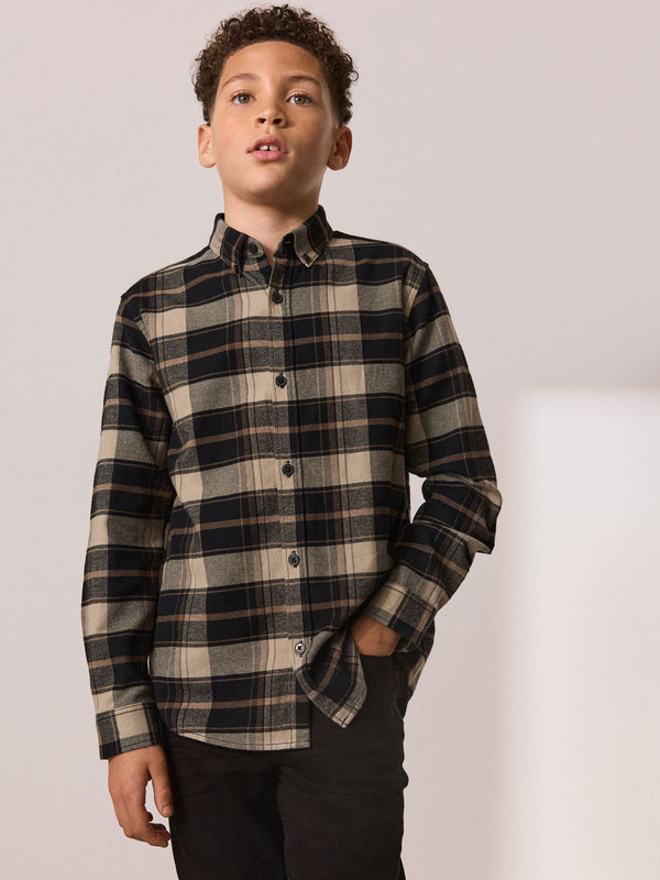 Tan Brown Long Sleeve Brushed Cotton Check Shirt (3-16yrs)