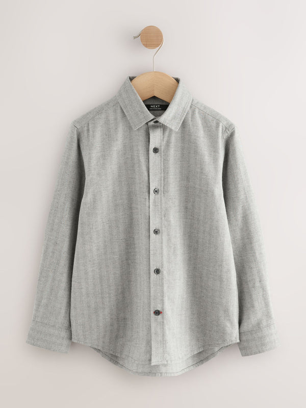 Grey Long Sleeve Herringbone Shirt (3-16yrs)