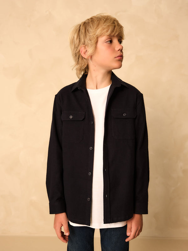 Navy Long Sleeve Plain Double Pocket Shirt (3-16yrs)
