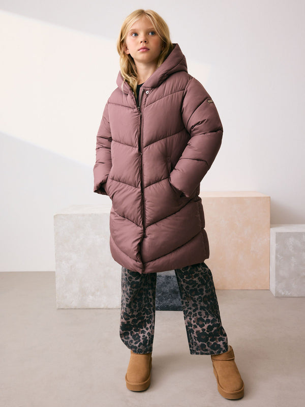 Mocha Brown Shower Resistant Faux Fur Lined Hooded Padded Coat (3-16yrs)