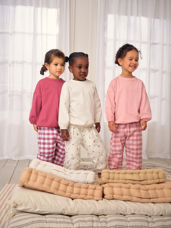 Pink/Cream Check Woven Bottoms Pyjamas 3 Pack (9mths-10yrs)