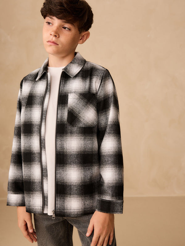 Mono Core Black/White Check Zip Through Overshirt (3-16yrs)