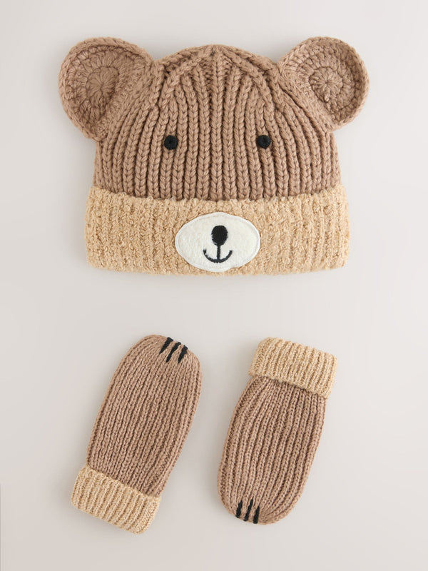 Brown Bear Hat & Mittens 2 Piece Set (3mths-6yrs)