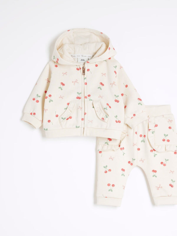 River Island Brown Baby Girls Cherry Zip Hoodie Set