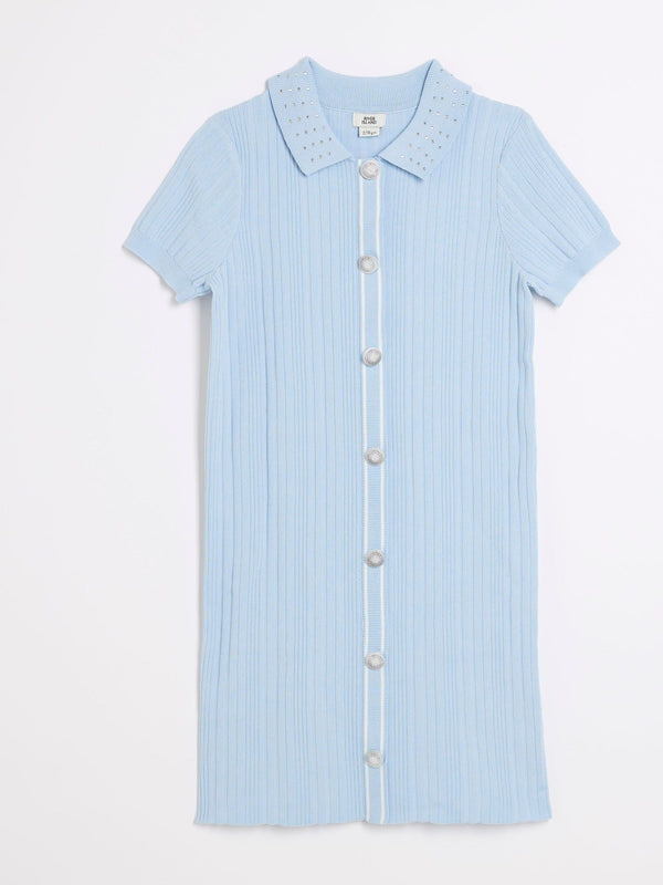 River Island Blue Diamante Collar Polo Dress