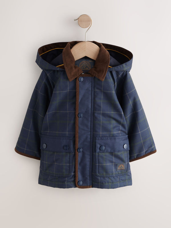Navy Hooded Cord Collar Shower Resistant Coat (3mths-7yrs)