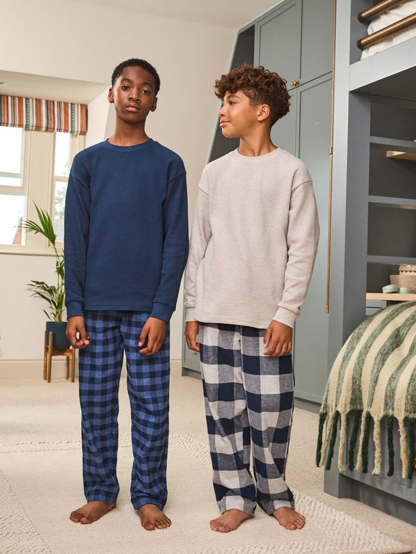 Blue/Grey Long Sleeve Woven Check Pyjamas 2 Pack (3-16yrs)