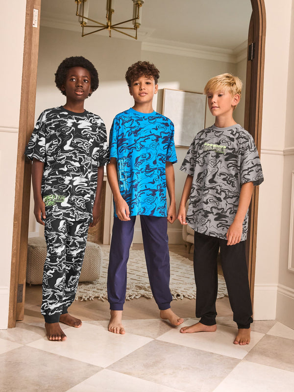 Black/Grey Marble Camo Long Sleeve Pyjamas 3 Pack (3-16yrs)