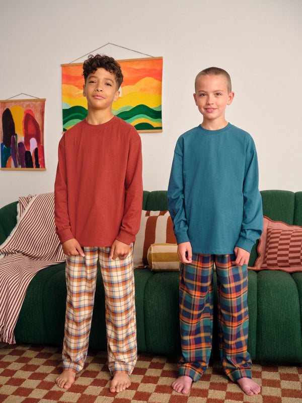 Orange Long Sleeve Woven Check Pyjamas 2 Pack (3-16yrs)