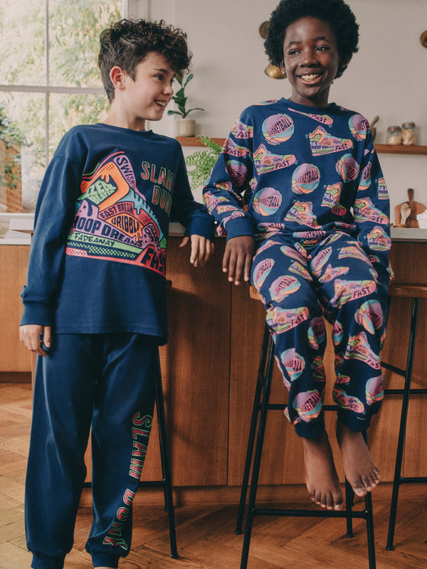 Navy Basketball Long Sleeve Pyjamas 2 Pack (3-16yrs)