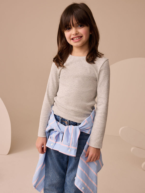 Grey Long Sleeve Ribbed Top (3-16yrs)