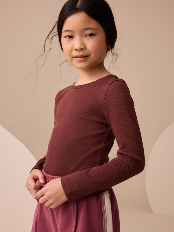 Chocolate Brown Long Sleeve Ribbed Top (3-16yrs)