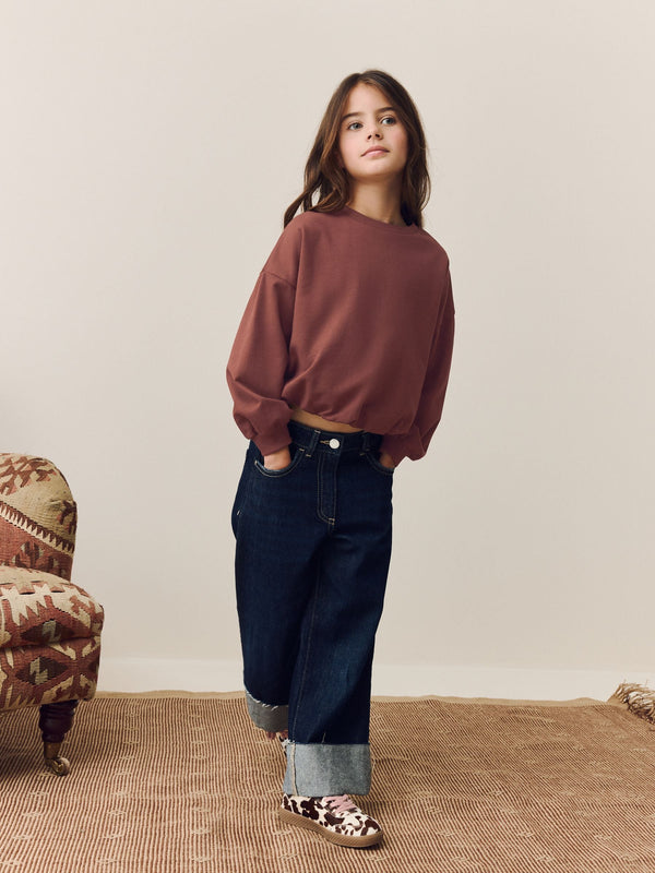 Chocolate Brown Boxy Bubble Hem Sweatshirt (3-16yrs)
