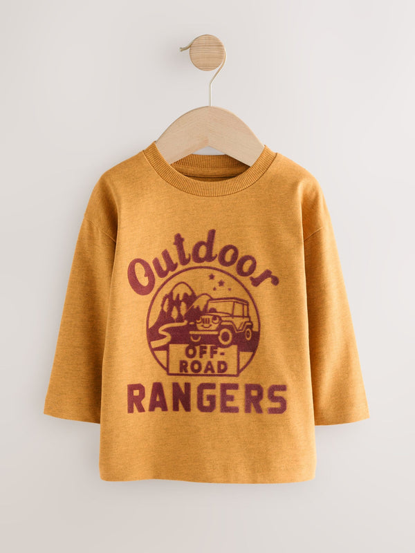 Ochre Yellow Outdoor Ranger Long Sleeve Graphic Print T-Shirt (3mths-7yrs)