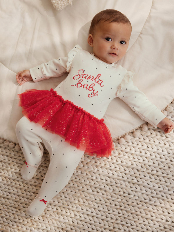 Red/Cream Tutu Santa Baby Sleepsuit immediate