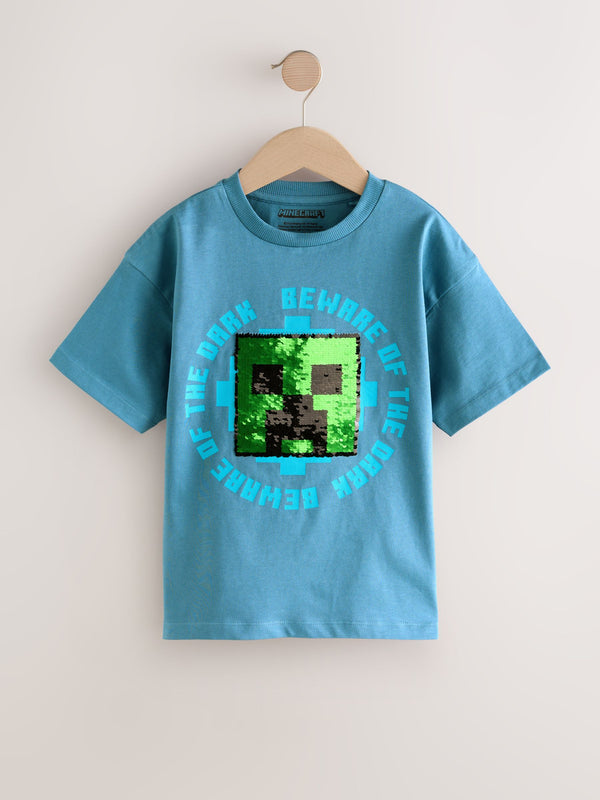 Navy Blue Minecraft Sequin T-Shirt (3-16yrs)
