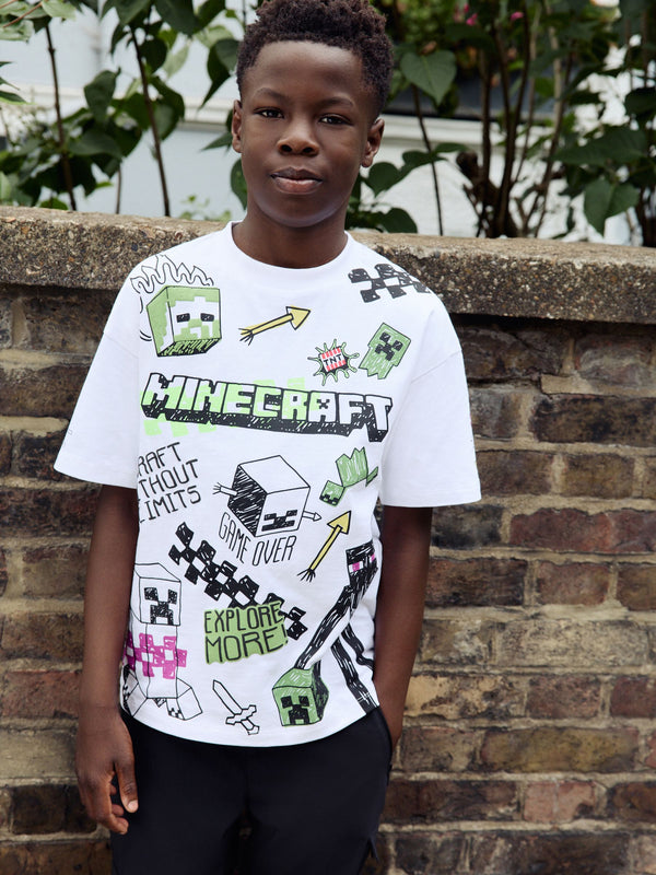 White Graffiti Minecraft T-Shirt (3-16yrs)