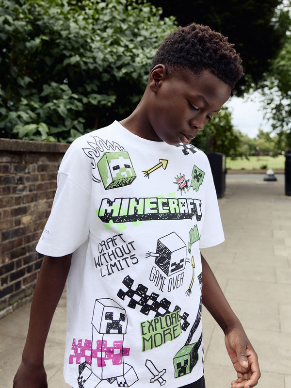 White Graffiti Minecraft T-Shirt (3-16yrs)
