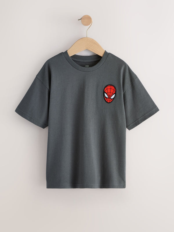 Spiderman Charcoal Grey Embroidery Marvel Superhero Short Sleeve T-Shirt (3-16yrs)