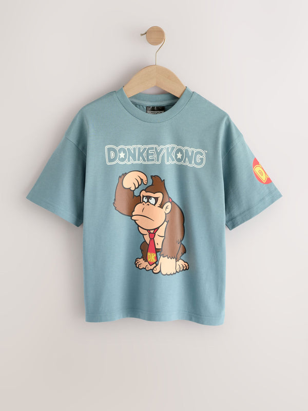 Blue Donkey Kong Print Mario Gaming T-Shirt (3-16yrs)