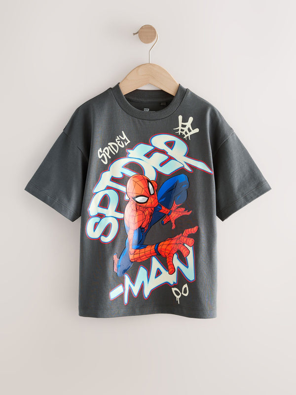 Charcoal Grey Gel Spiderman Short Sleeve T-Shirt (3-16yrs)
