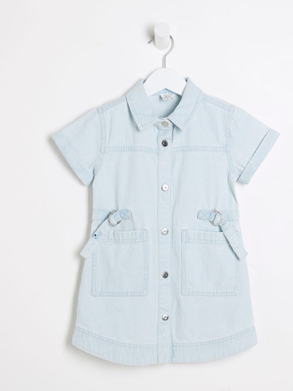 River Island Blue Denim Twill Belted Dress