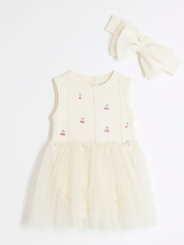 River Island Cream Baby Girls Cherry Embellished 100% Cotton Tutu Dress