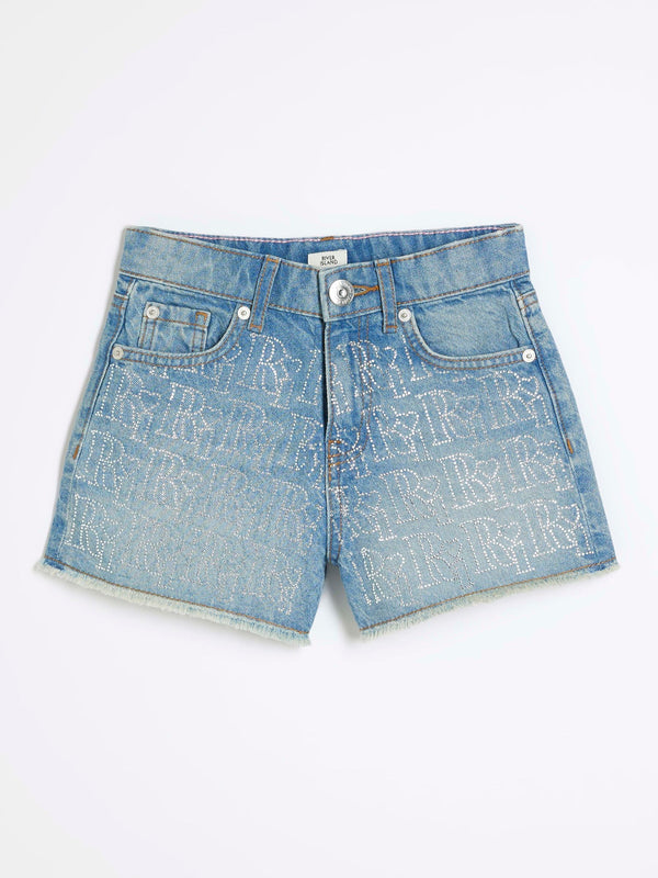 River Island Blue Diamonte Mom 100% Cotton Shorts