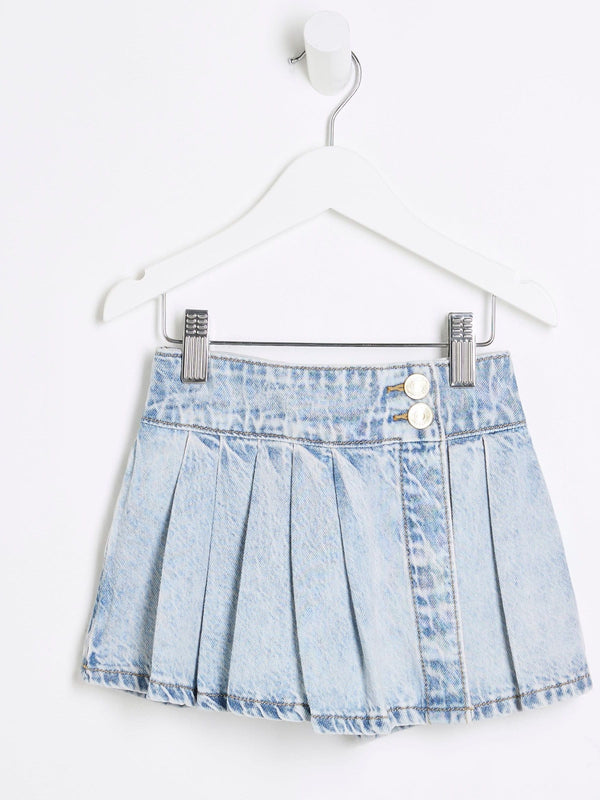 River Island Blue Denim Pleated 100% Cotton Skort