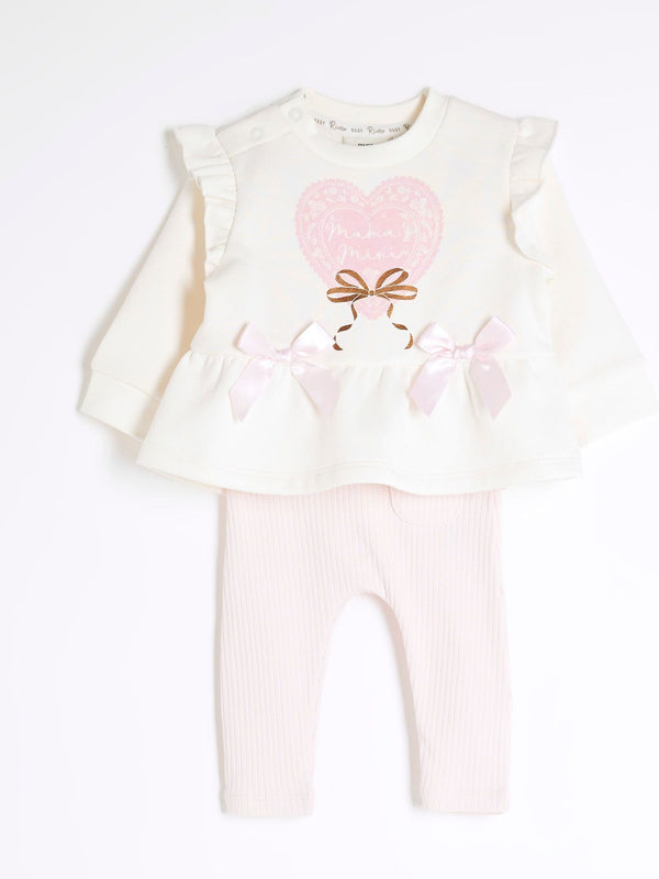 River Island Cream Baby Girls Peplum Heart Sweat Set