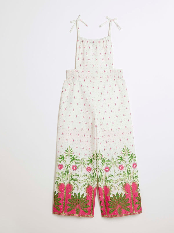 River Island Cream Tropical Palm Jumpsuit