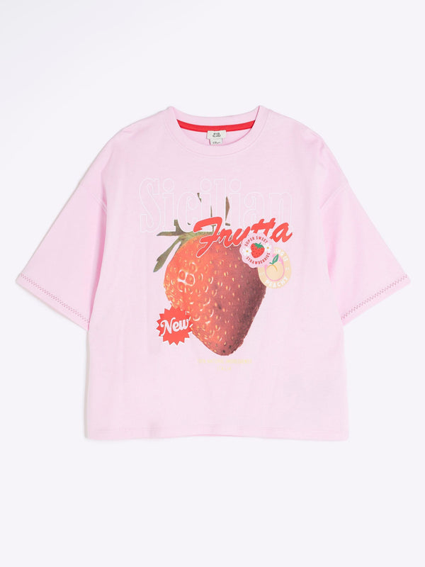 River Island Pink Strawberry 100% Cotton T-Shirt