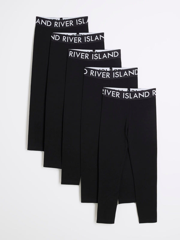 River Island Black Deep Waistband 100% Cotton Leggings 5 Pack