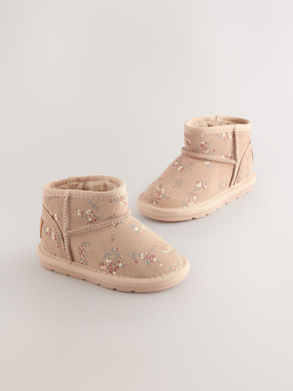 Neutral Floral Water Repellent Standard Fit (F) Suede Pull On Boots