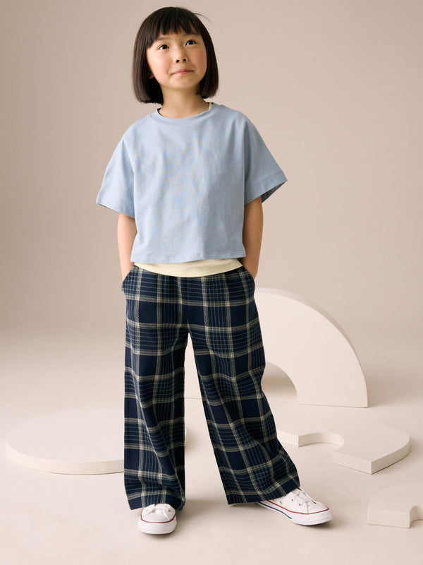 Navy Check Wide Leg Trousers (3-16yrs)